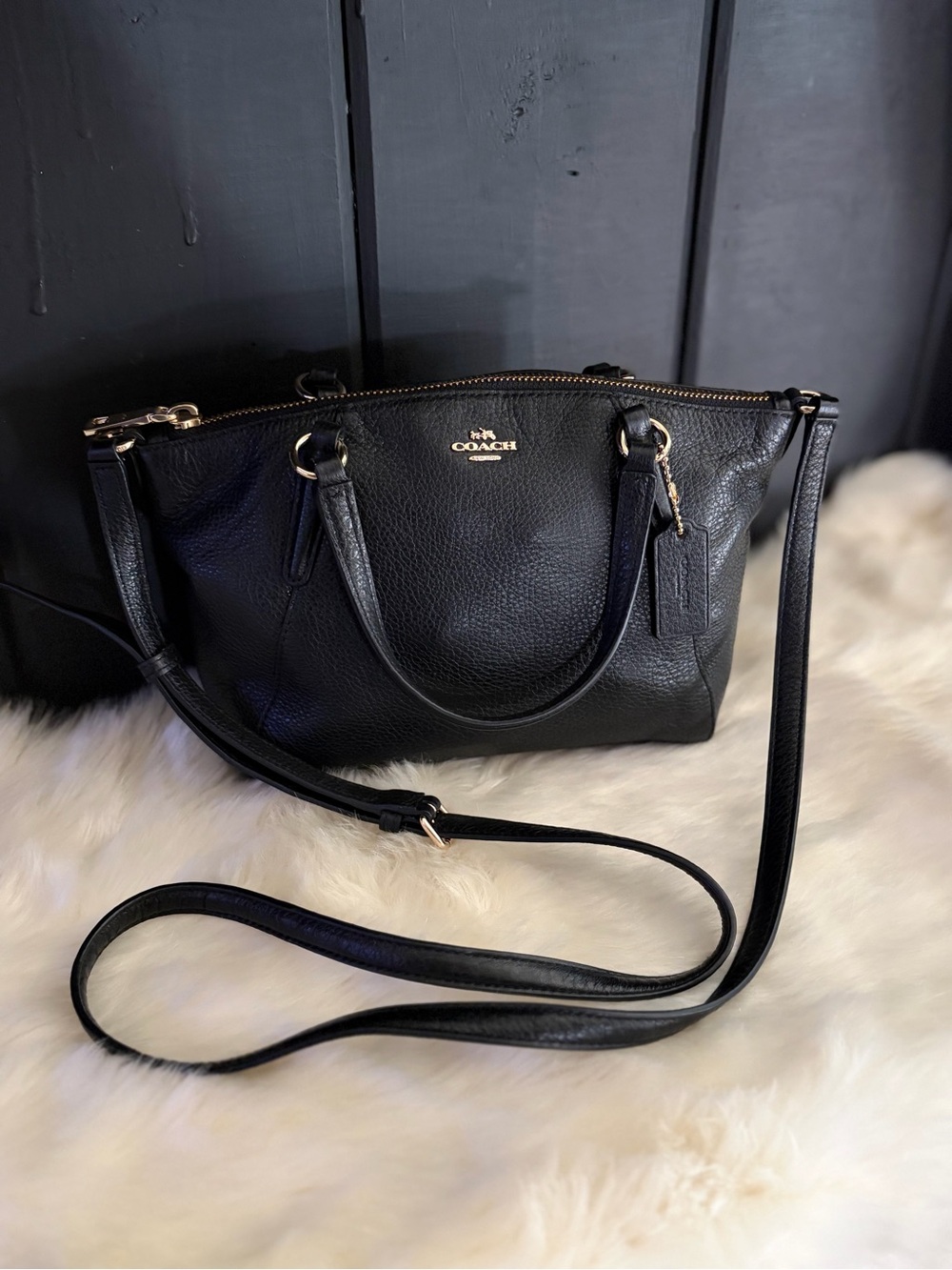 Coach Mini Kelsey Satchel in black pebbled leather (Style F57563) Authentic